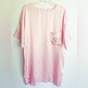 Vintage 80s Gloria Vanderbilt Satin Pink Gown Sleep Shirt M/L